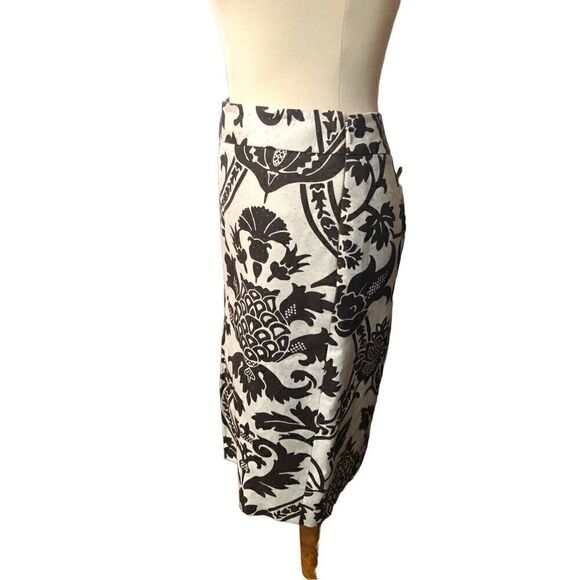 ANN TAYLOR LOFT BROWN CREAM FLORAL LINEN-BLEND STRAIGHT SKIRT SIZE 8 - Picture 6 of 11